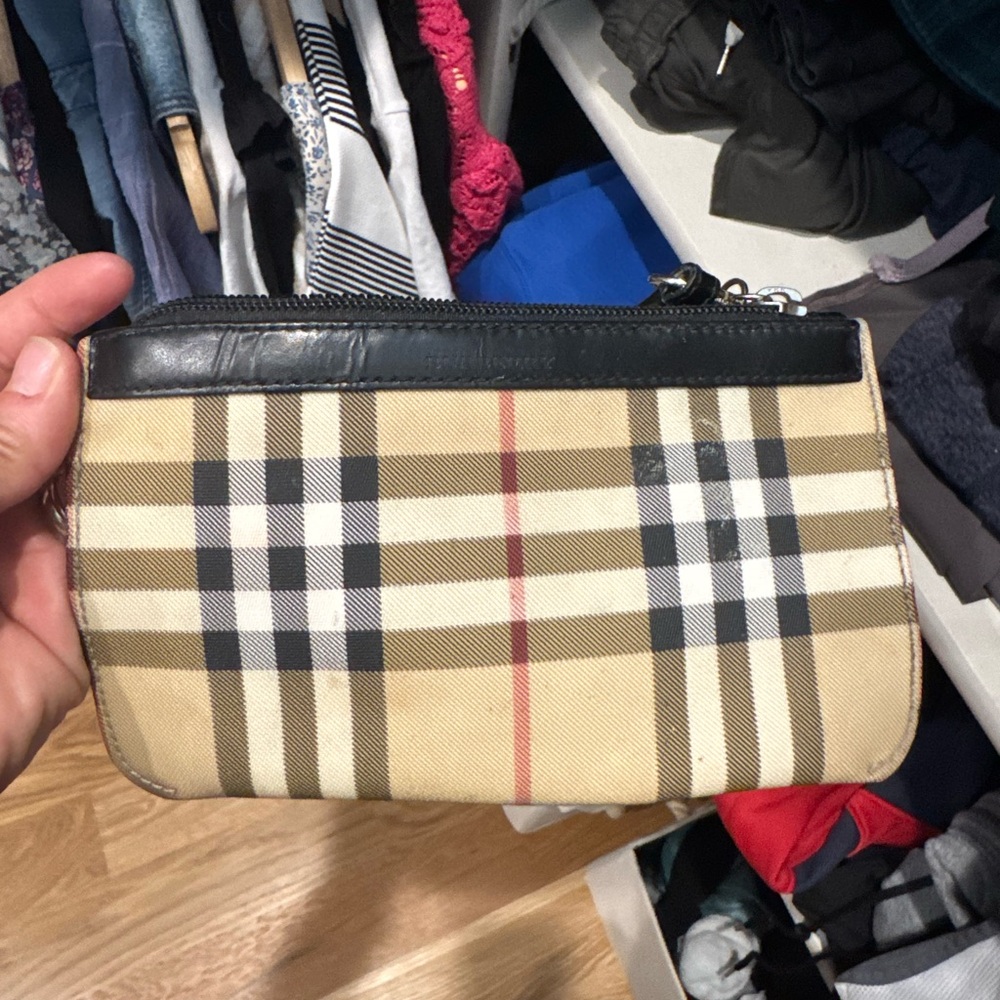 Burberry Beige and Black Checkered Pouch